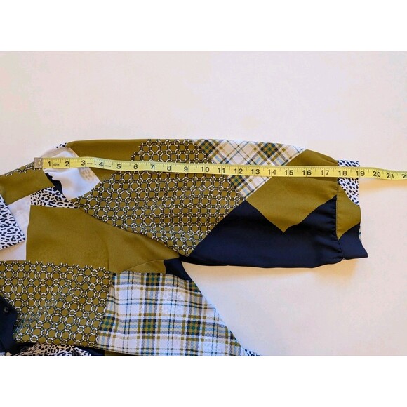 7th Ave Design Studio Plaid Patchwork Satin Shirt Dress Sz M Chic Kitchie Career - Picture 4 of 10